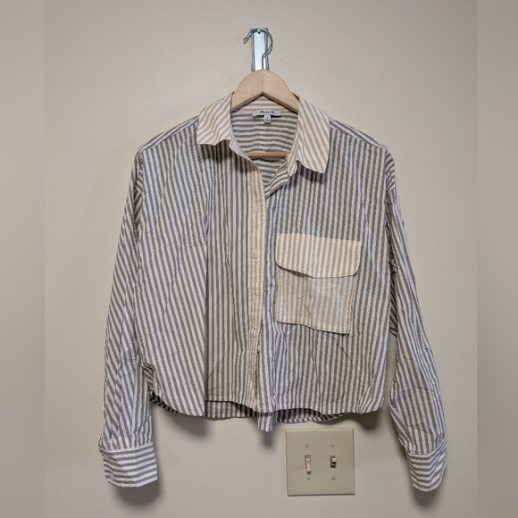 Madewell Tops - Madewell Striped Button Front Shirt Cropped Cotton Long Sleeve M